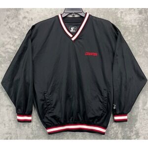 Starter Men's Windbreaker Jacket Sz XL Black V-Neck Pullover‎ Spell out
